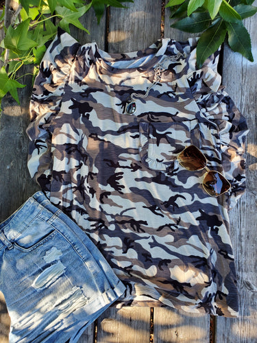 Ruffled Camo Top