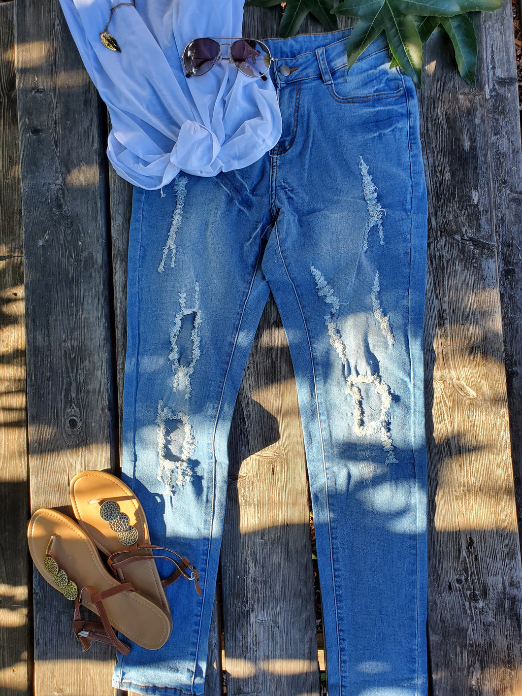 Light Washed Distressed Skinny Jeans