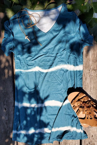 Teal Stripe Tie Dye Tshirt Dress