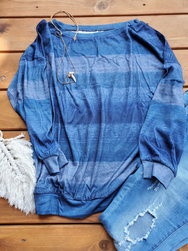 Blue Fade Striped Pullover