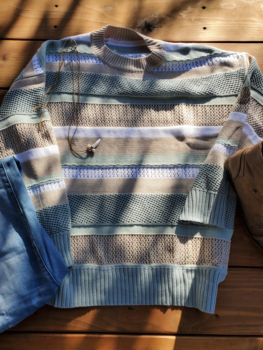 Light Striped Crew Knit Sweater