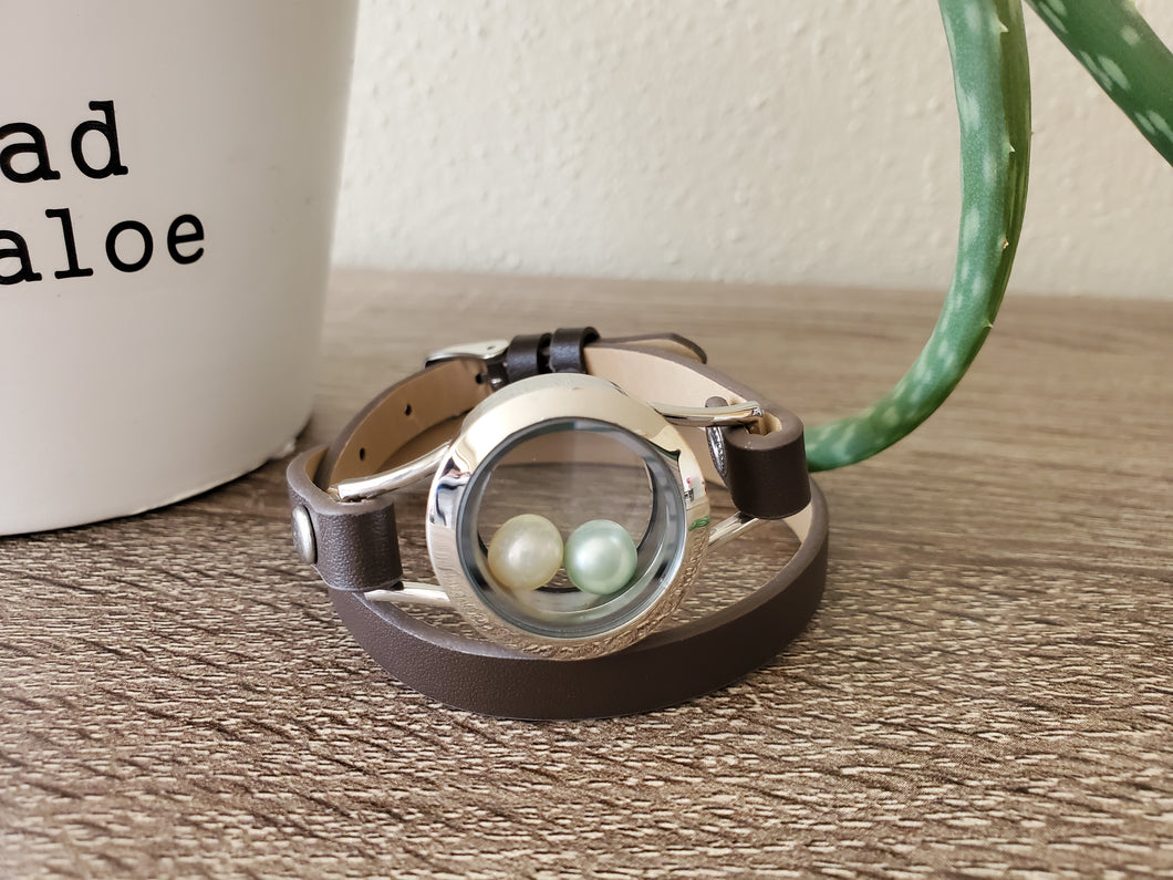 Leather Wrap Locket Bracelet
