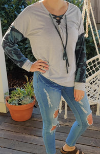 Grey Camo Lace Up Pullover