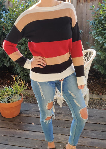 Red Colorblock Knit Sweater