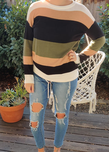 Green Colorblock Knit Sweater